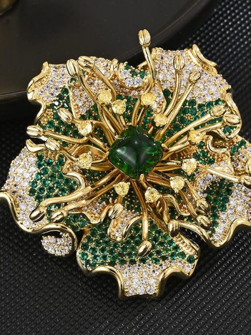 Gaynor Green Crystal Rose Brooch