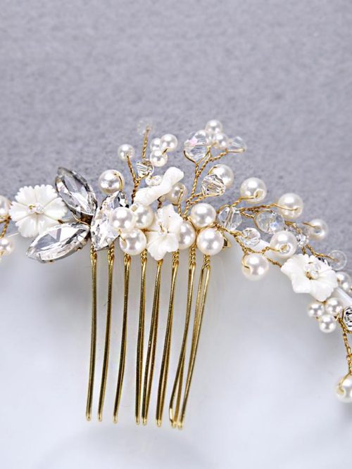 Abel Bridal Pearl Flower Gold Hair Comb