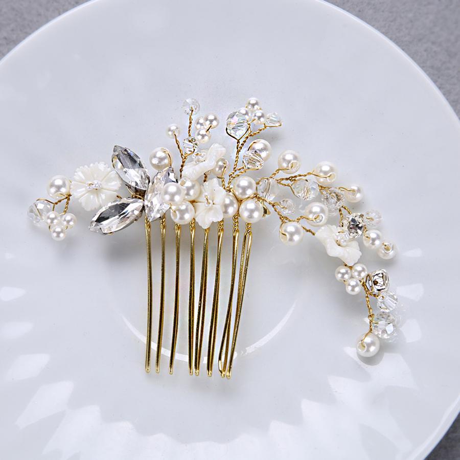 Abel Bridal Pearl Flower Gold Hair Comb