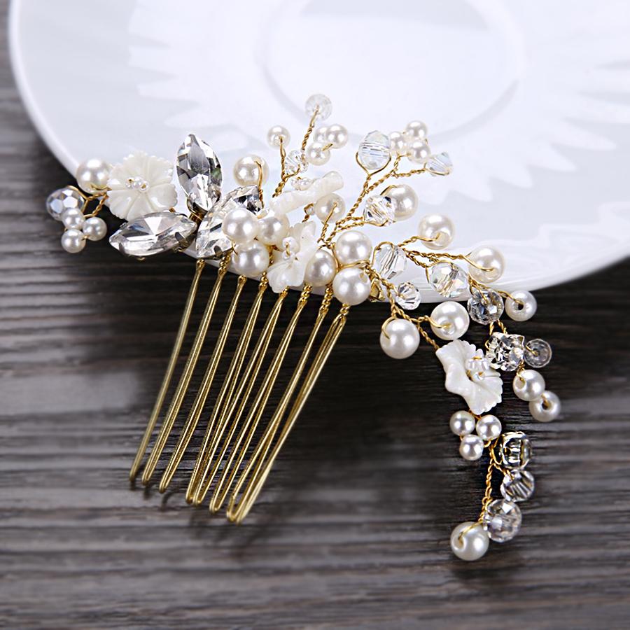 Abel Bridal Pearl Flower Gold Hair Comb