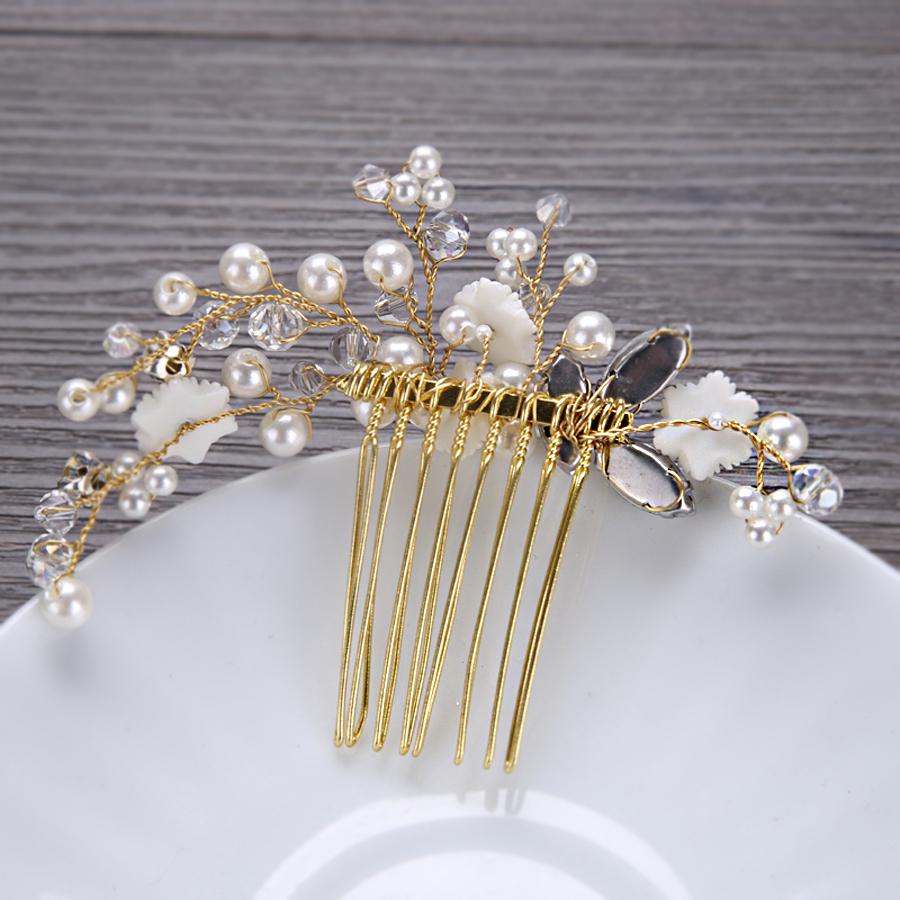 Abel Bridal Pearl Flower Gold Hair Comb