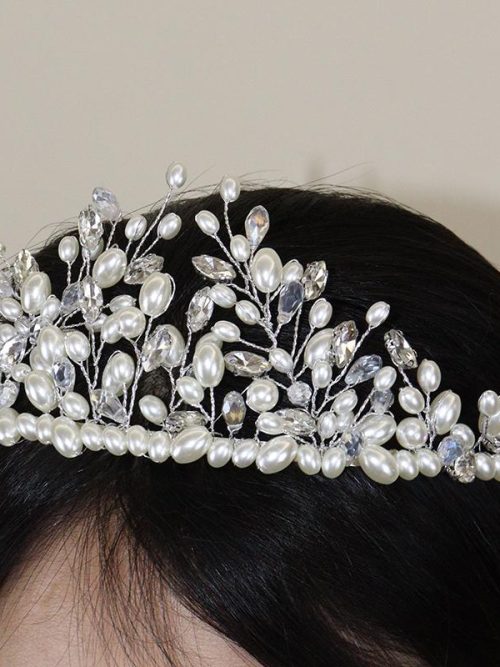 Abby Bridal Silver Wire Pearl Tiara