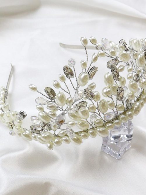 Abby Bridal Silver Wire Pearl Tiara