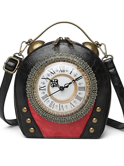 Tenna Retro Clock Leather Shoulder Bag – Black