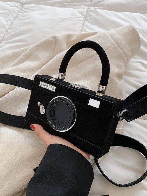 Filana Camera Clutch Suede Shoulder Bag – Black