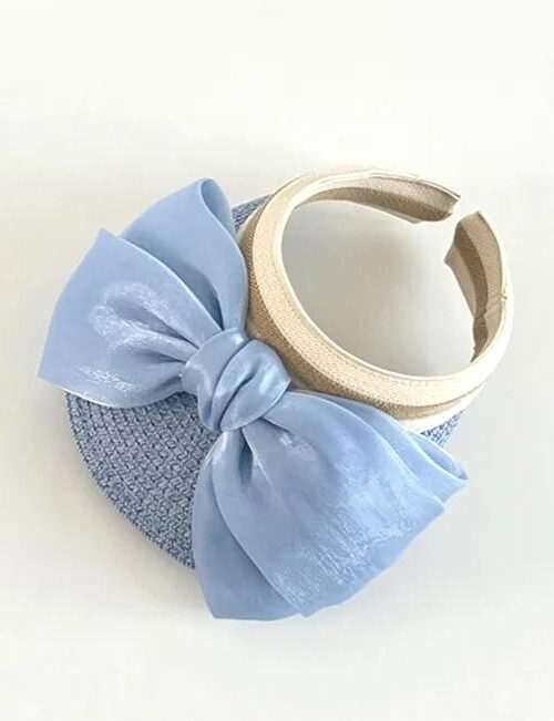 Eva Blue Bow Straw Sun Hat