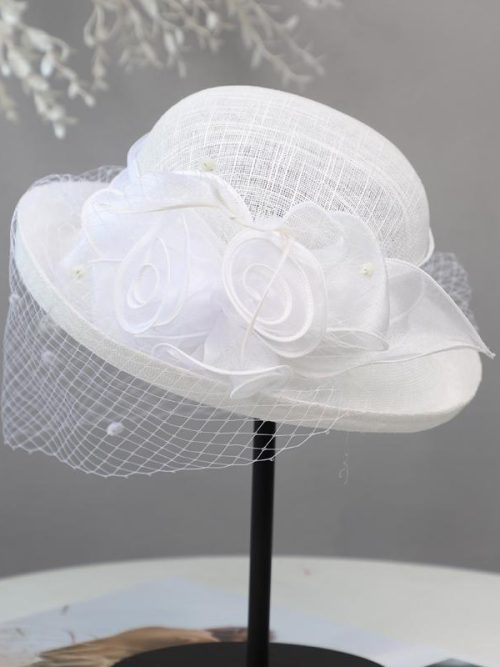 Audrey Races Flower Bowler Hat – White