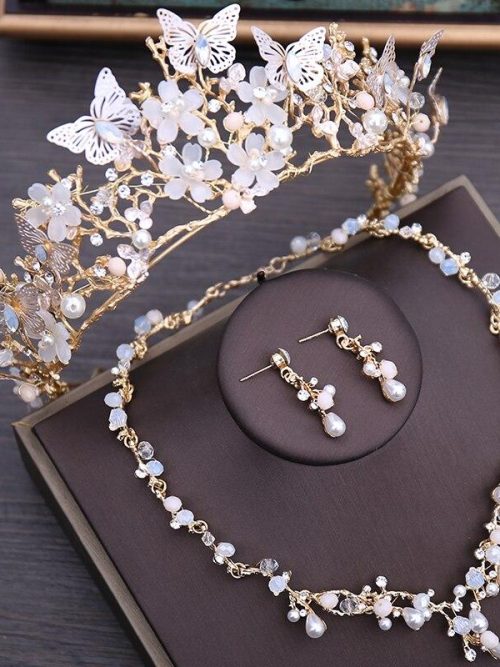 Butterfly Bridal Necklace Earrings Tiara Set