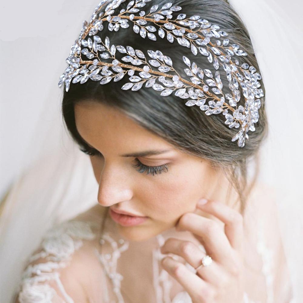 Sabia Crystal Leaf Bridal Crown Headdress