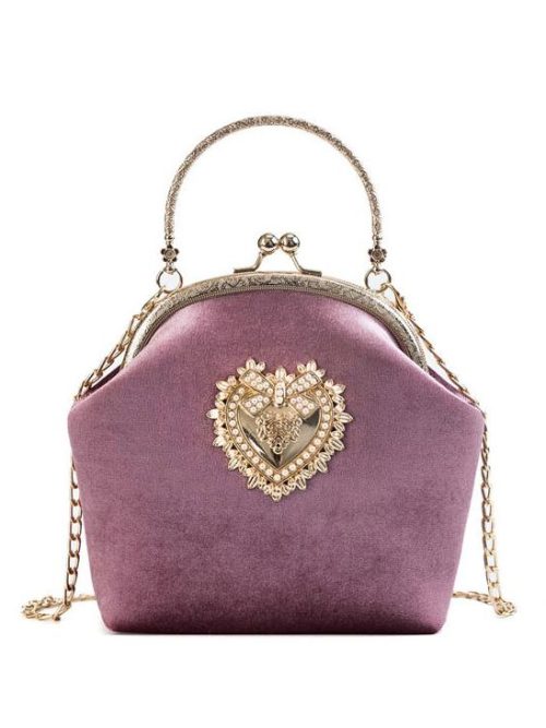 Clemare Velour Gold Heart Purse Handbag