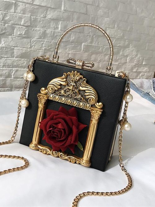 Evan Vintage Rose Hard Shell Handbag – Black