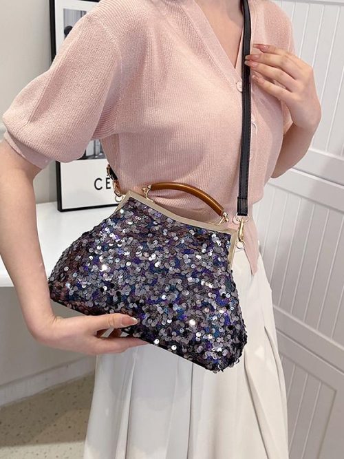 Tarahi Sequin Shoulder Handbag – Black