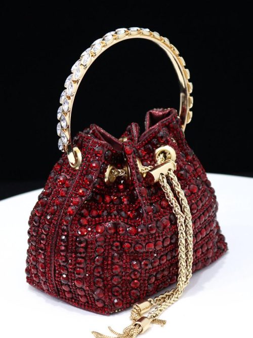 Ranna Burgundy Rhinestone Evening Pouch Bag