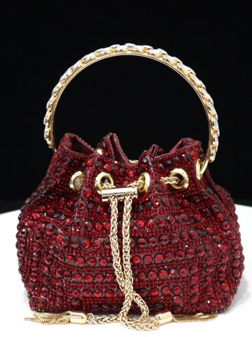 Ranna Burgundy Rhinestone Evening Pouch Bag