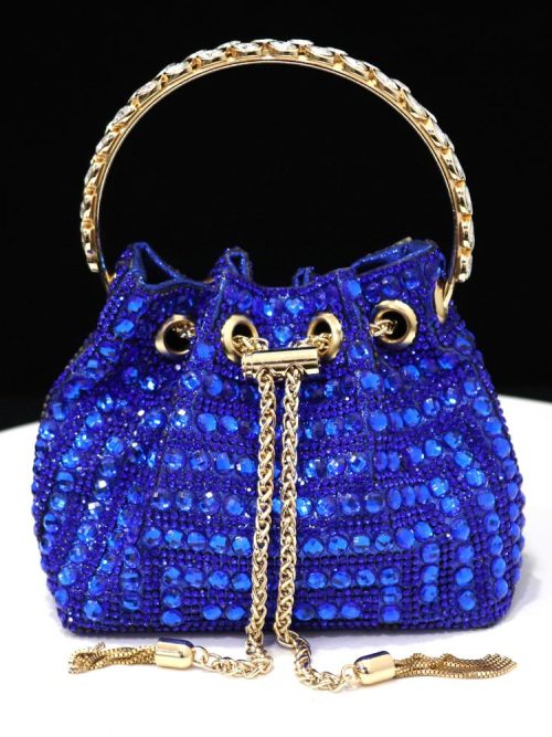 Ranna Blue Rhinestone Evening Pouch Bag