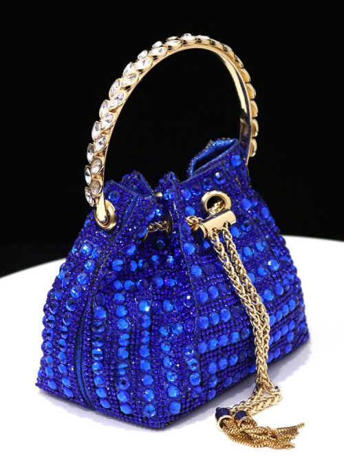 Ranna Blue Rhinestone Evening Pouch Bag