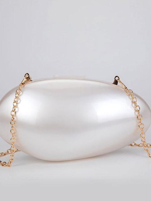 Apearl Hard Shell Clutch Evening Bag – White