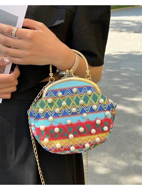 Stacy Blue Rainbow Pearl Purse Handbag