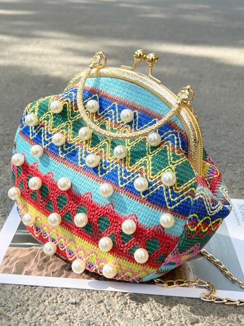 Stacy Blue Rainbow Pearl Purse Handbag