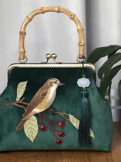 Emile Bird Embroidered Tassel Handbag