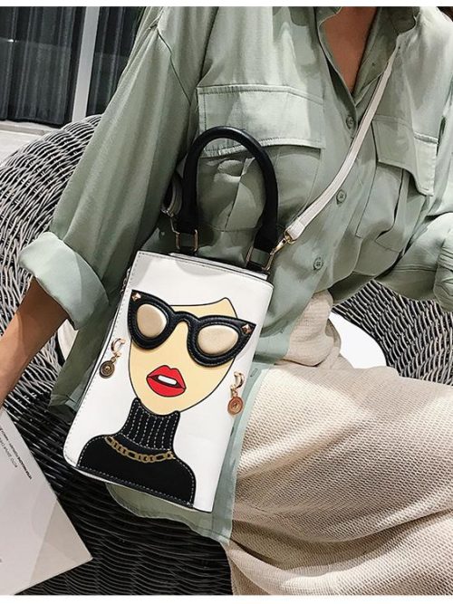 Suella Cartoon Girl Shoulder Bag – White