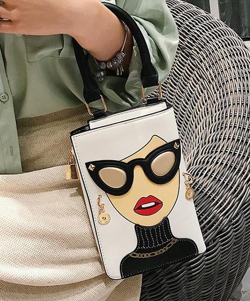 Suella Cartoon Girl Shoulder Bag – White