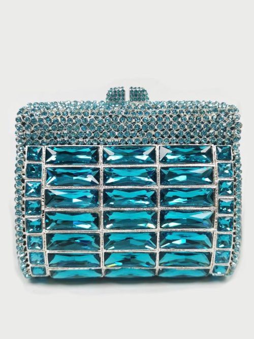 Ruby Glass Blue Rhinestone Evening Purse
