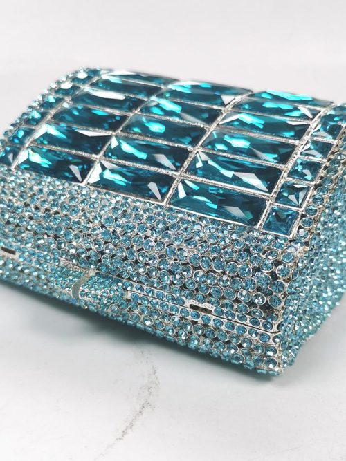 Ruby Glass Blue Rhinestone Evening Purse