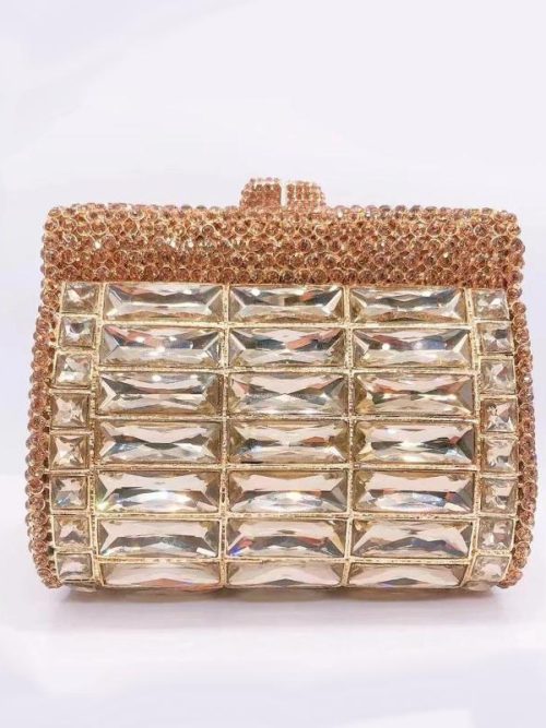 Ruby Glass Gold Rhinestone Evening Purse