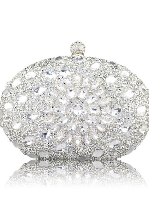 Khloe Diamante Silver Flower Crystal Clutch