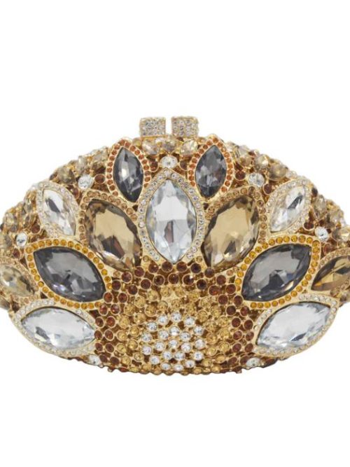 Kylie Gold Peacock Rhinestone Evening Clutch