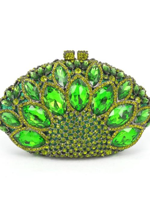 Kylie Green Peacock Rhinestone Evening Clutch