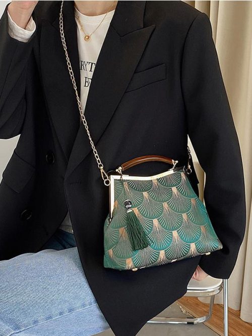 Amal Vintage Teal Tassel Handbag