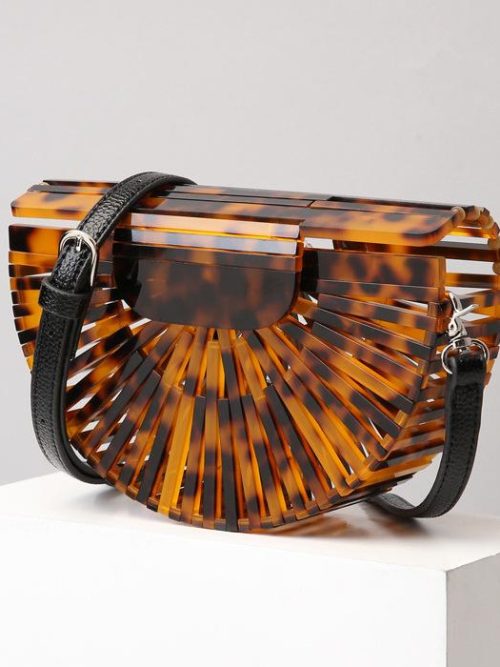 Hibbi Leopard Hollow Acrylic Shoulder Bag