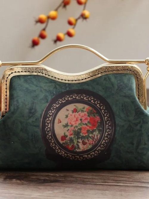 Symus Vintage Flower Emblem Purse – Green