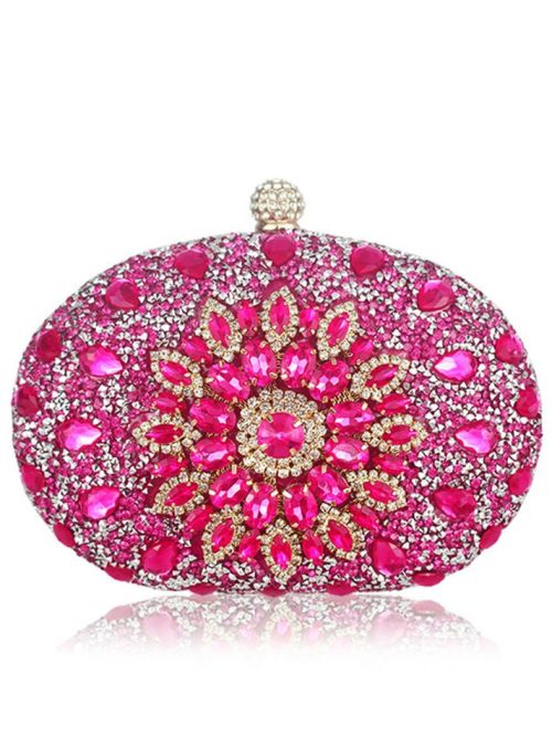 Khloe Diamante Fuchsia Flower Crystal Clutch