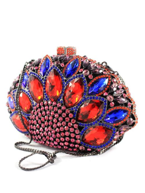 Kylie Red Peacock Rhinestone Evening Clutch