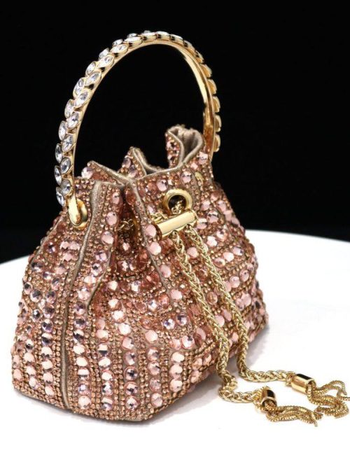 Ranna Champagne Rhinestone Evening Pouch Bag