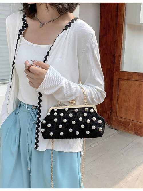 Simone Pearl Purse Handbag – Black