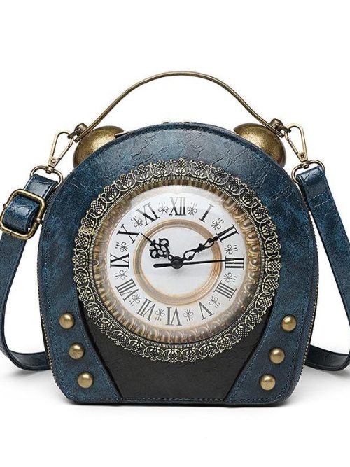 Tenna Retro Clock Leather Shoulder Bag – Blue