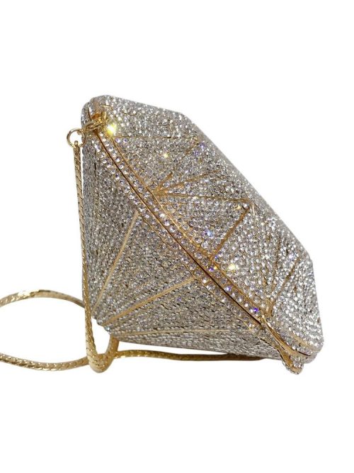 Tyra Diamond Crystal Clutch Bag – Gold