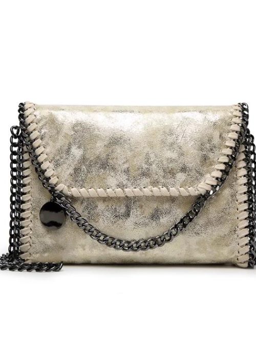 Cleo Suede Chain Clutch Bag – Gold