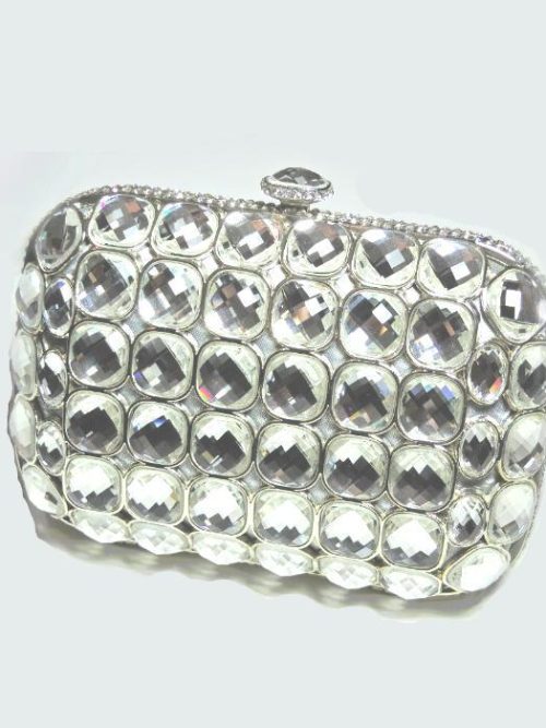 Rumi Silver Rhinestone Hardshell Clutch