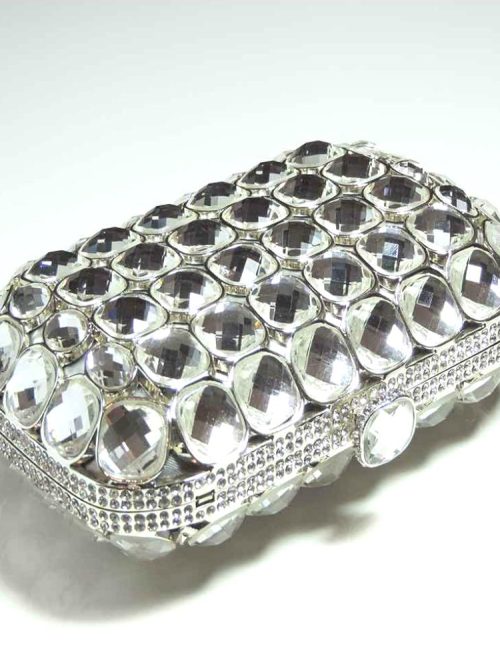 Rumi Silver Rhinestone Hardshell Clutch