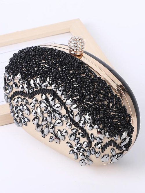 Belinda Beaded Evening Clutch Purse – Beige