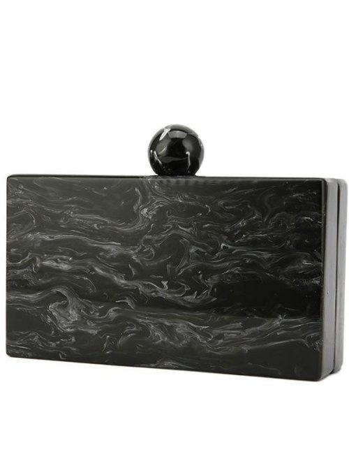 Token Black Marble Clasp Clutch Bag