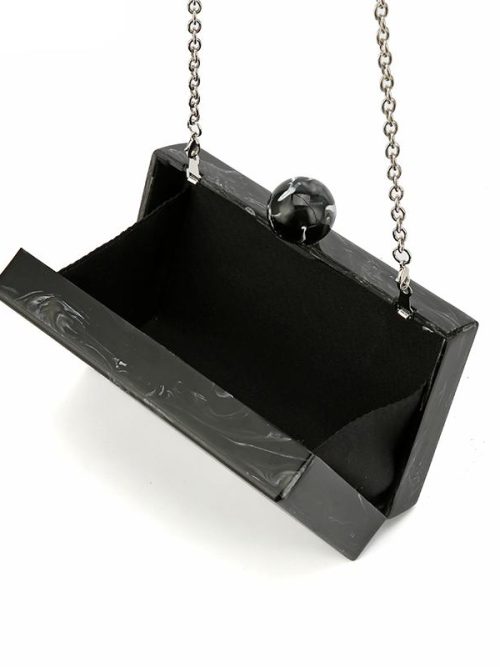 Token Black Marble Clasp Clutch Bag