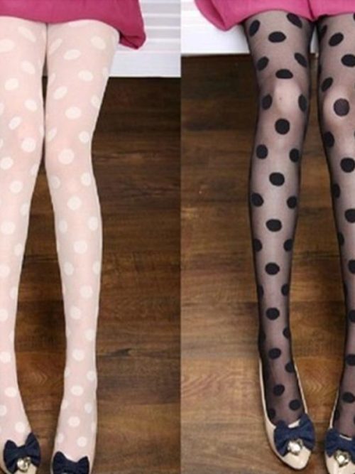 Lottie Polka Dot Patterned Tights – White