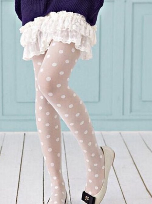Lottie Polka Dot Patterned Tights – White