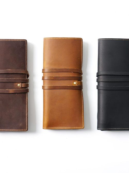 Daley Leather Curtain Wrap Pen Case – Tan